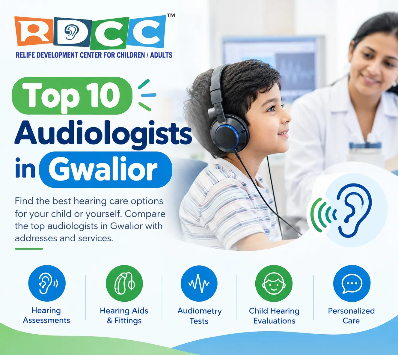 Top 10 audiologists in Gwalior for child and adult hearing assessments and audiology services at RDCC Healthcare.