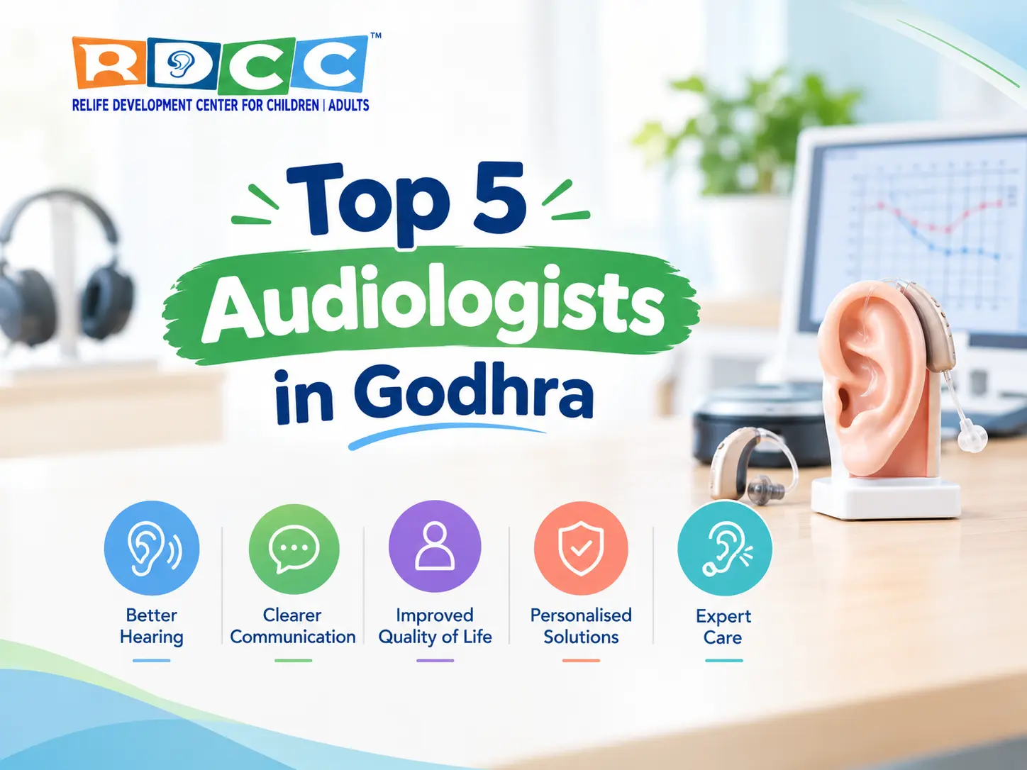 Top 5 audiologists in Godhra helping children and adults explore hearing tests and suitable hearing care options at RDCC Healthcare.