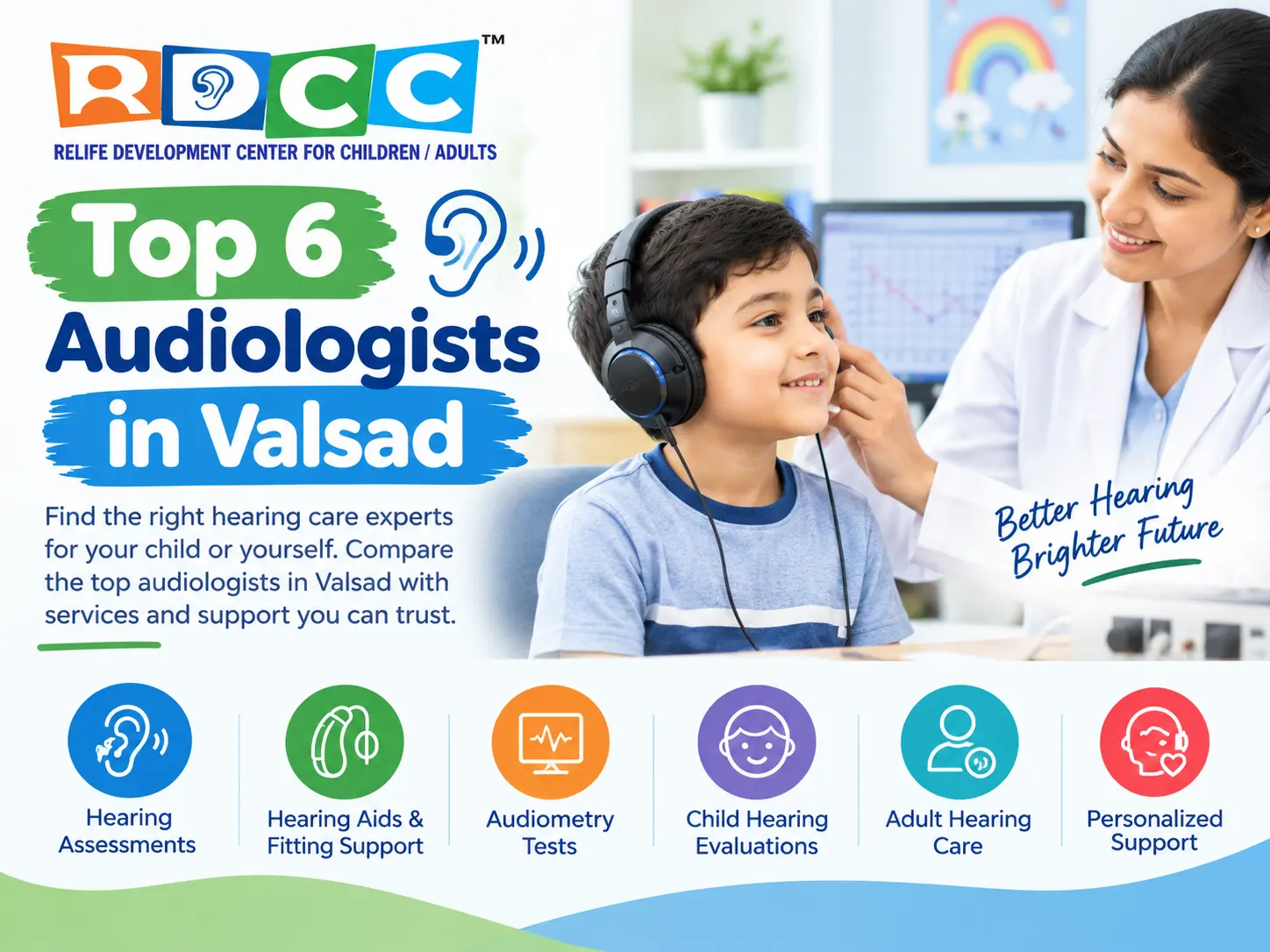 Top 6 audiologists in Valsad helping children and adults understand their hearing needs through hearing assessments and audiology services at RDCC Healthcare.